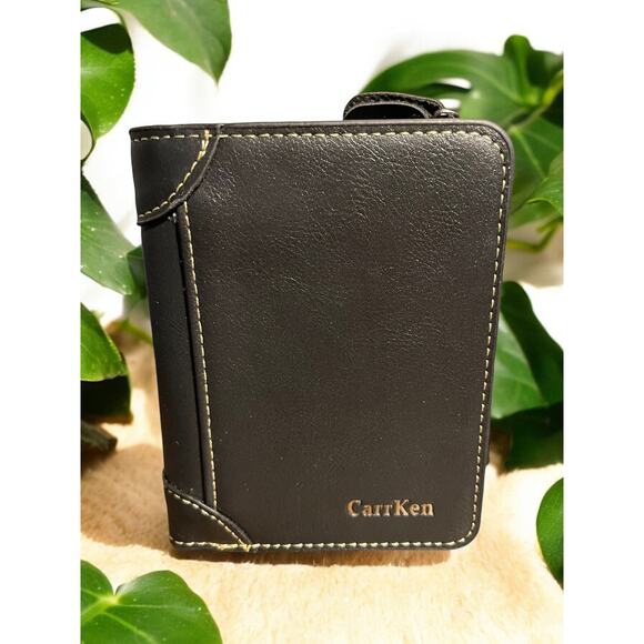 CarrKen Black Leather Wallet Unisex Trifold New without Tags NEW - Picture 1 of 3